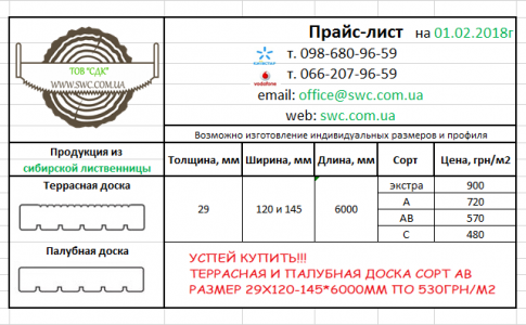 Акция!!! Терраса 29мм по 530грн